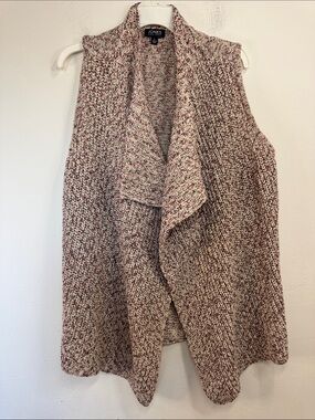 Jones New York Marled Cream and Brown Knit Sleeveless Drape Cardigan Office